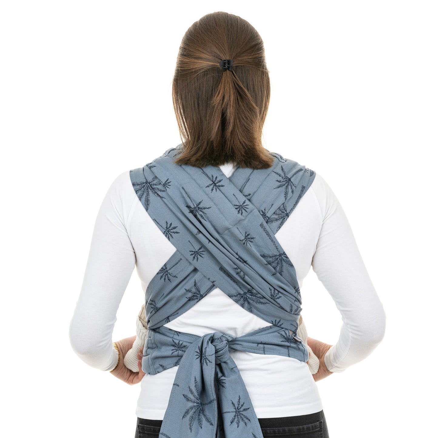 Back view of Fly Tai Mei Tai Sling baby carrier Design Palm Trees dove blue