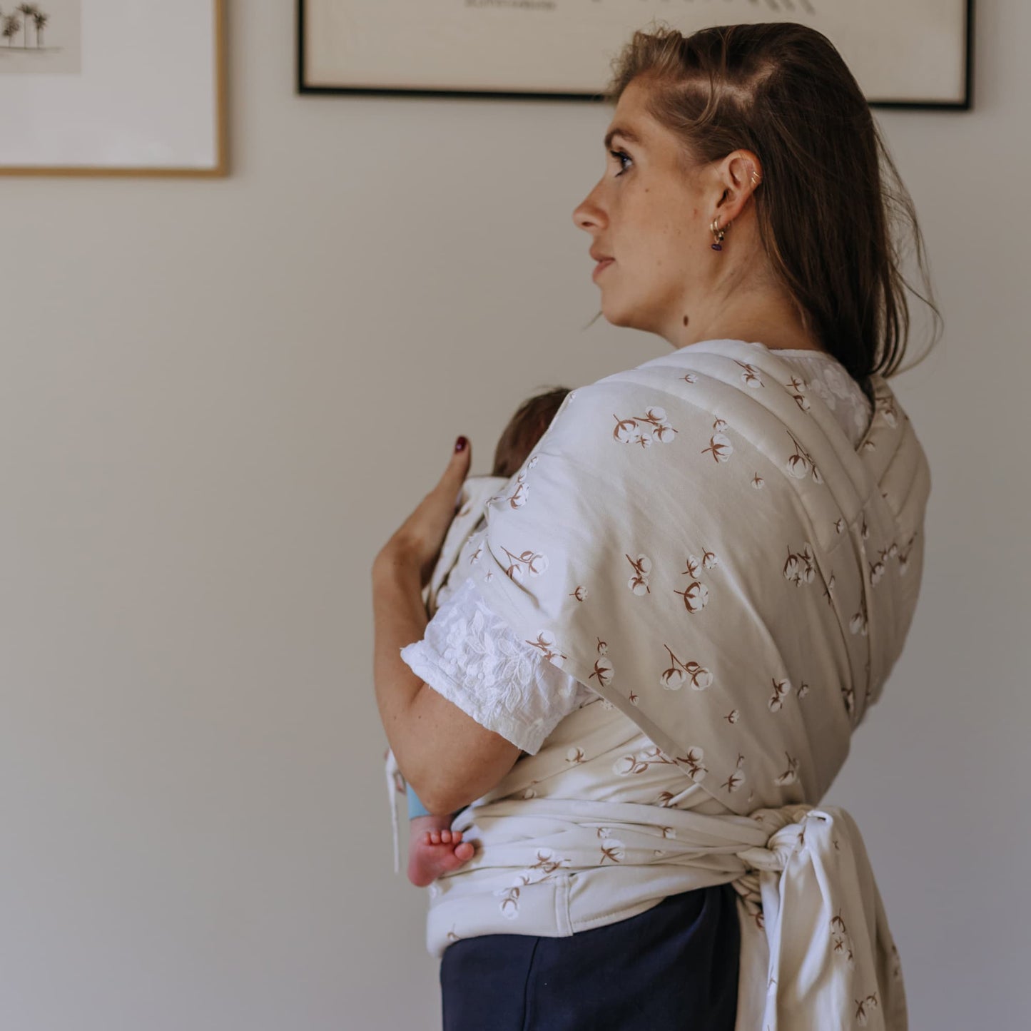Fly Tai - Mei Tai Baby Carrier - Cotton Flower - pale grey