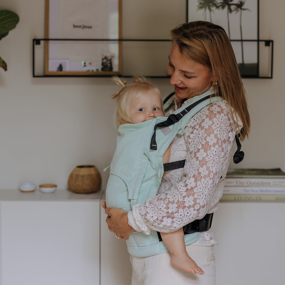 Side view of Fusion Full Buckle Baby Carrier Design Chevron pastel mint