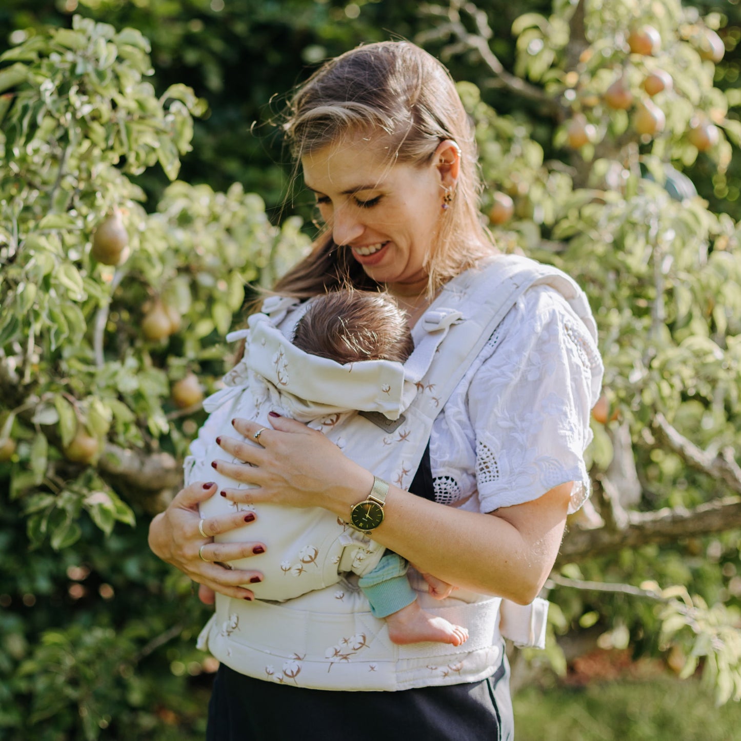 Fusion - Full-Buckle Baby Carrier - Cotton Flower - pale grey