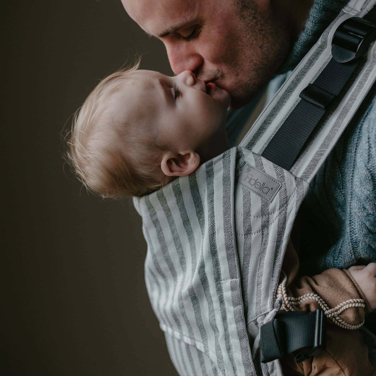 Side view of Fusion Full Buckle Baby Carrier Design Stripes grey