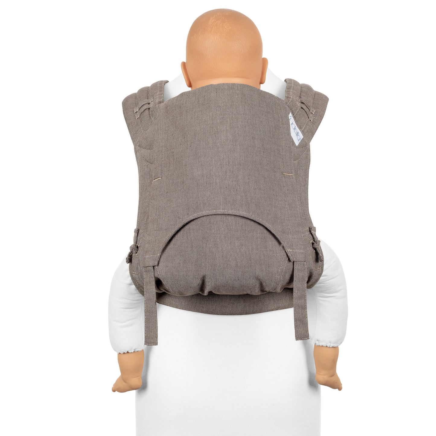 Vorderansicht von FlyClick Halbschnallen Babytrage Design Chevron walnut