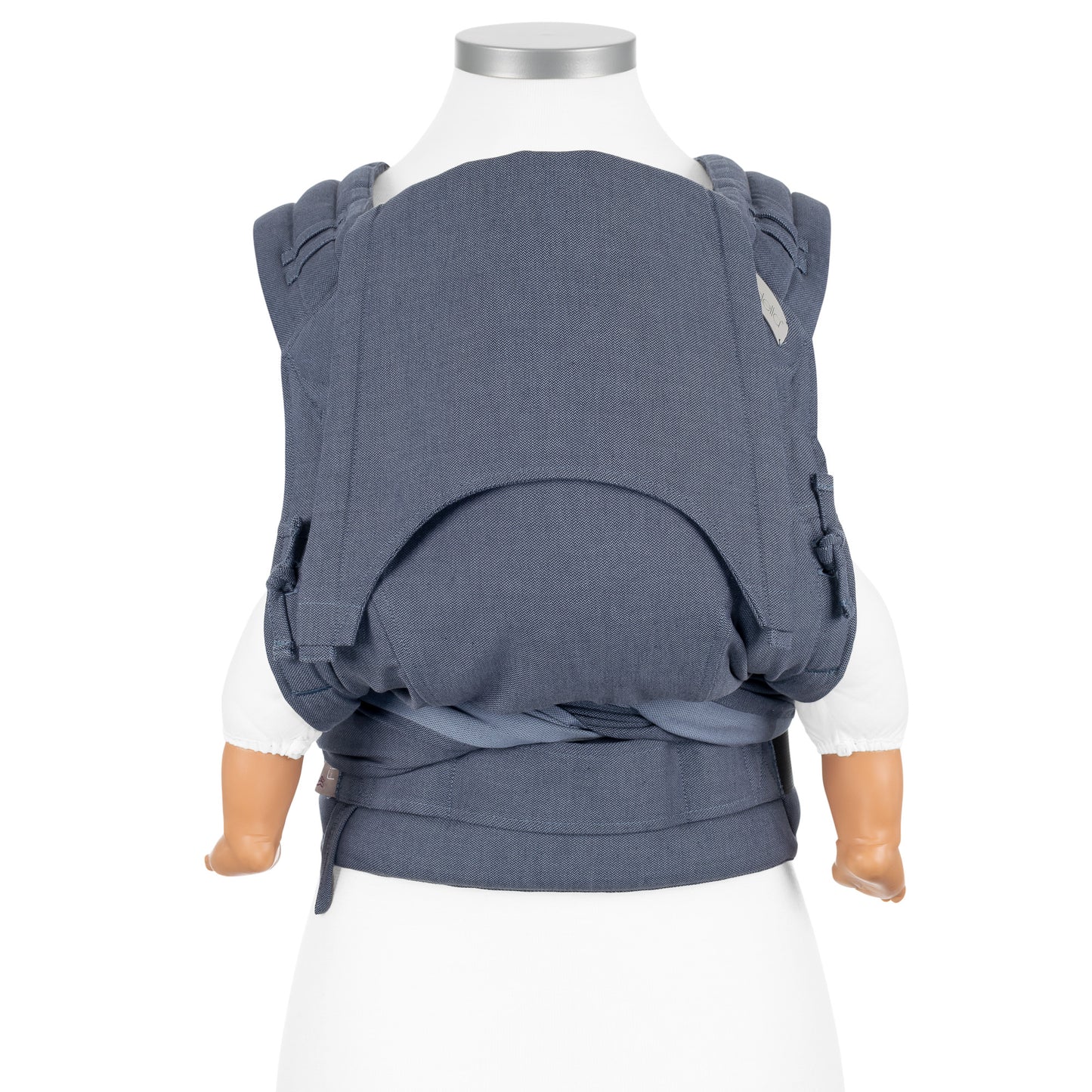 Vorderansicht von FlyClick Halbschnallen Babytrage Design Chevron denim blue
