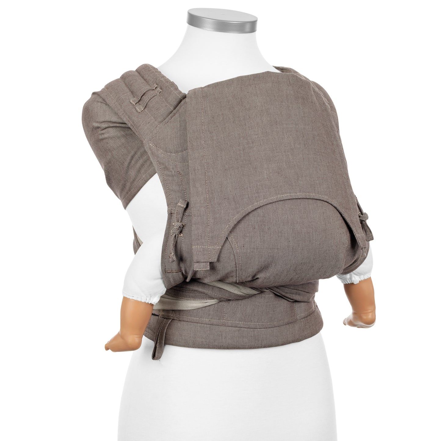 Seitliche Ansicht von FlyClick Halbschnallen Babytrage Design Chevron walnut