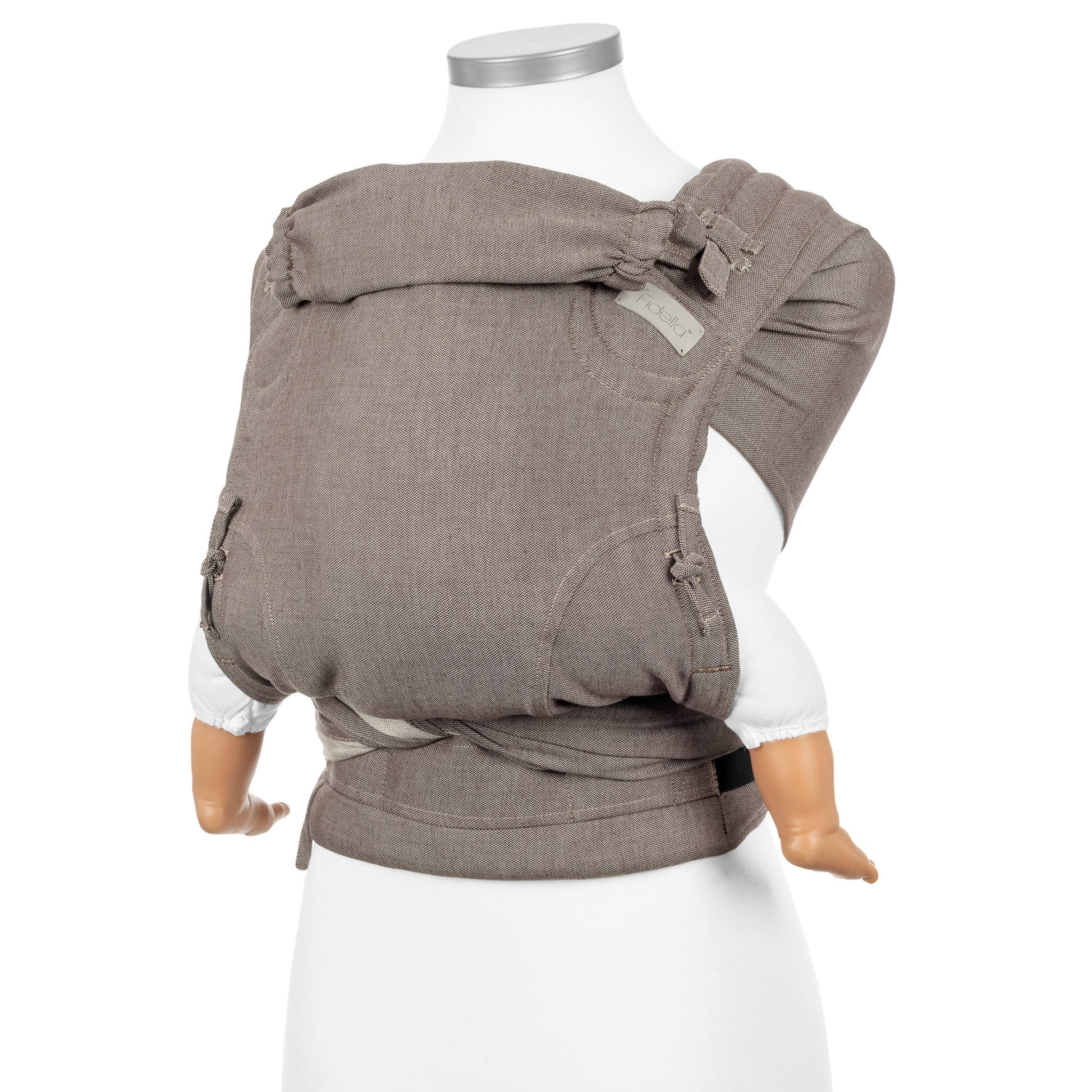 Seitliche Ansicht von FlyClick Halbschnallen Babytrage Design Chevron  walnut