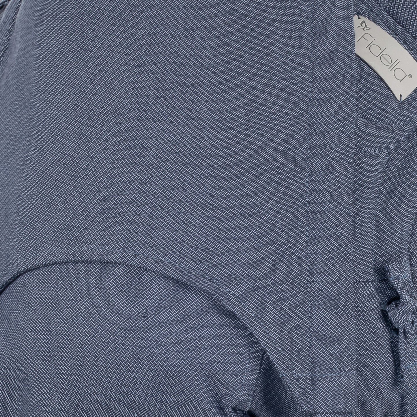 Close up of Fly Tai Mei Tai Sling baby carrier Design Chevron denim blue