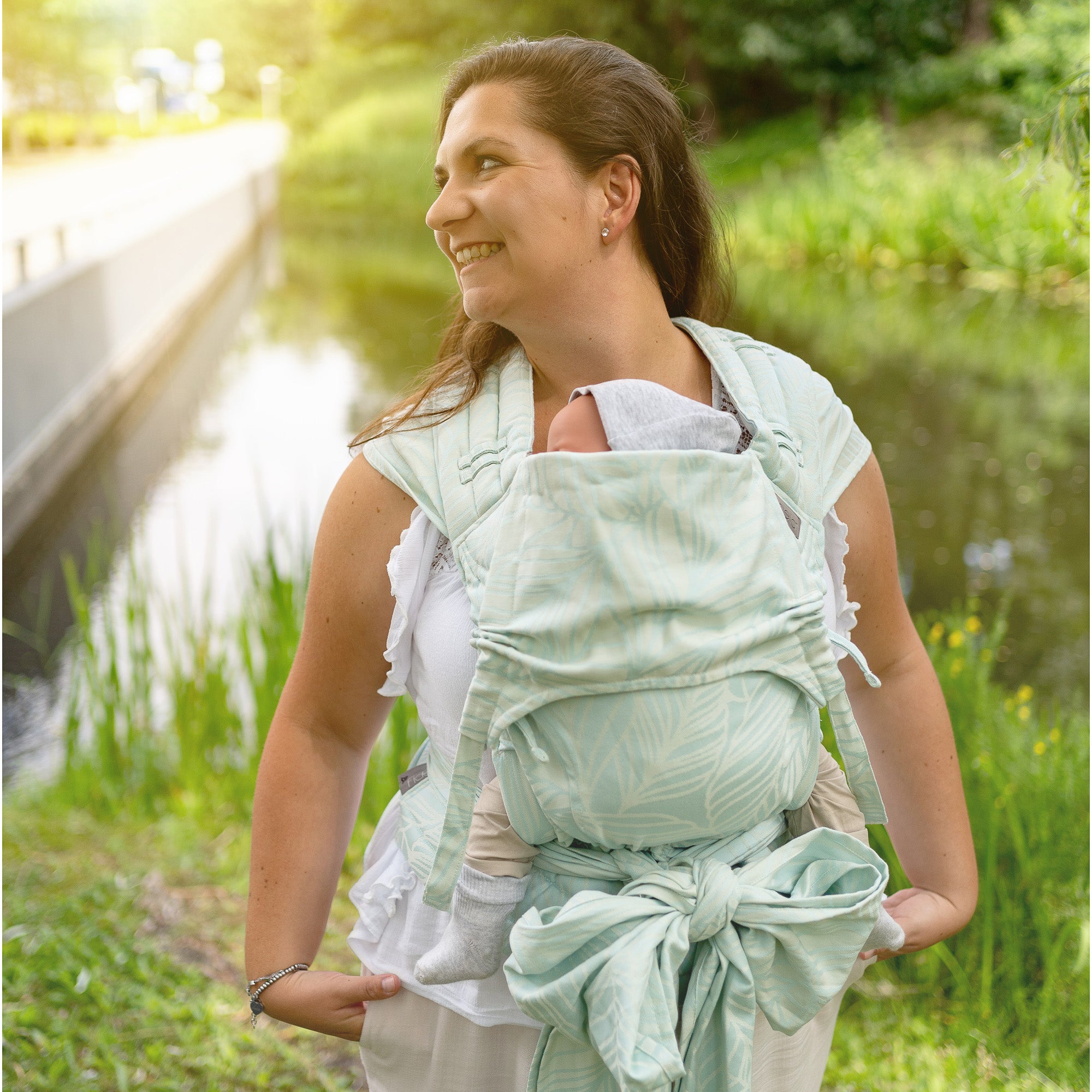 Mei Tai Baby Carrier | Fidella® FlyTai | Dancing Leaves - blue lagoon