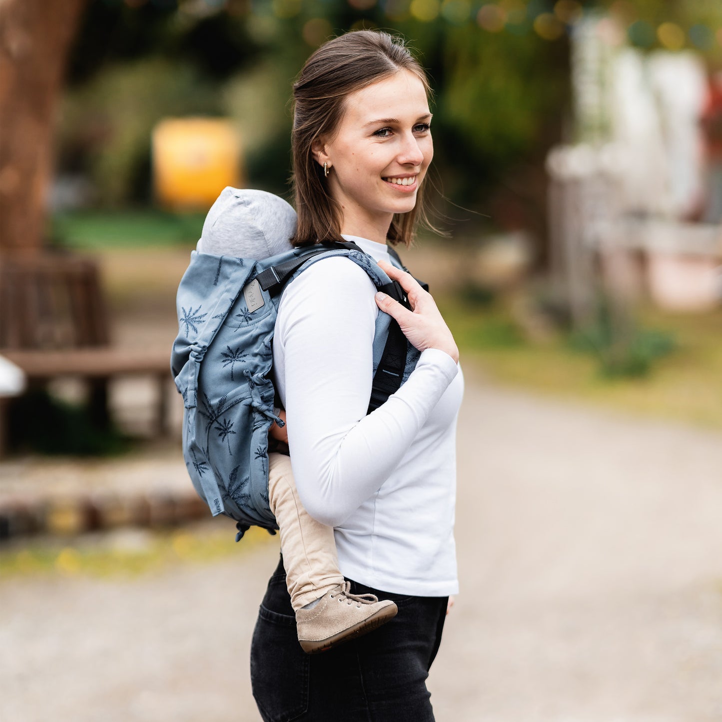 Onbuhimo - Back Carrier - Toddler - Palm Trees - dove blue