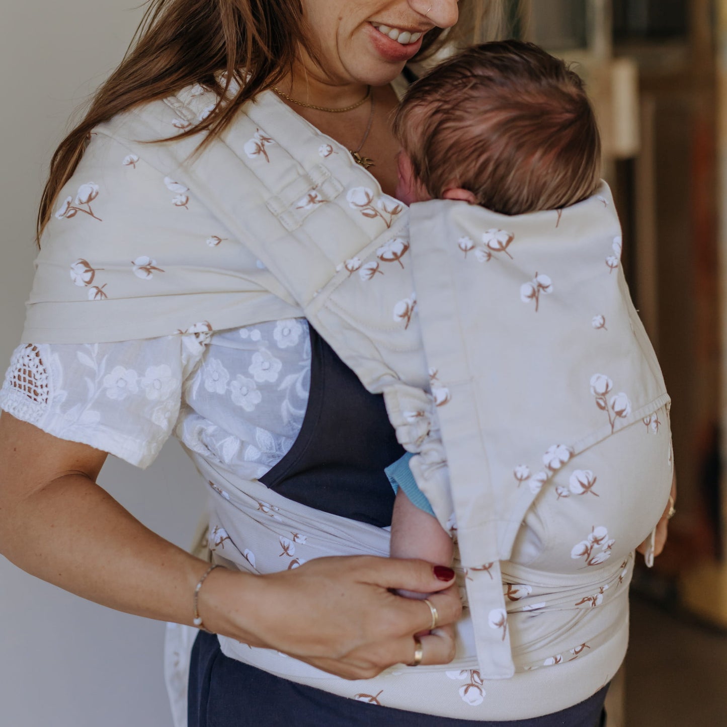 Fly Tai - Mei Tai Baby Carrier - Cotton Flower - pale grey