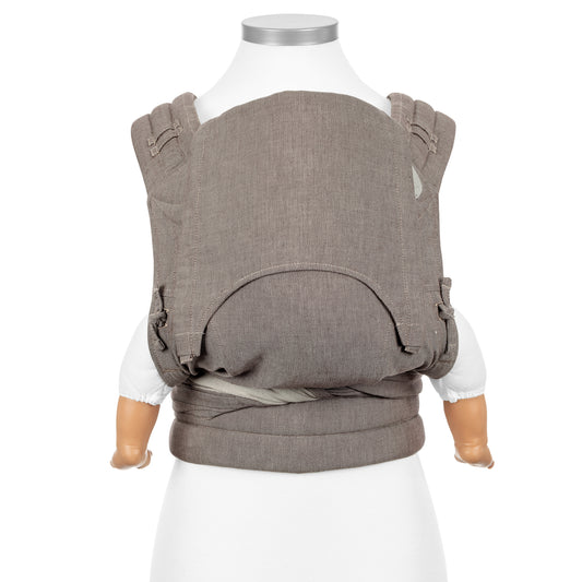 Front view of Fly Tai Mei Tai  Sling baby carrier Design Chevron  walnut